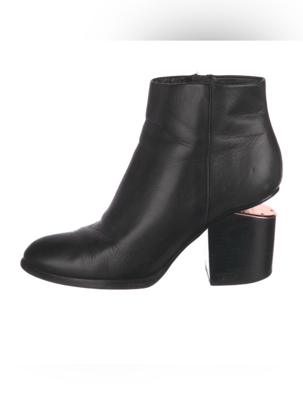 Alexander Wang Black Leather Ankle Boots with Rose Gold Zippers